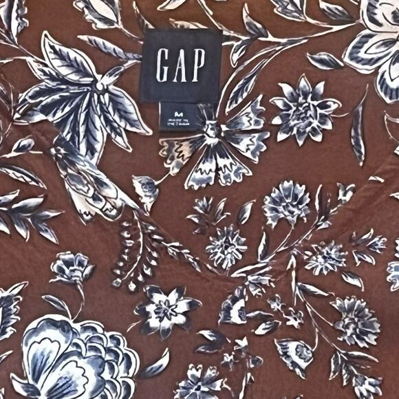 GAP Brown Floral Long Sleeve Blouse Top Medium - Picture 4 of 5